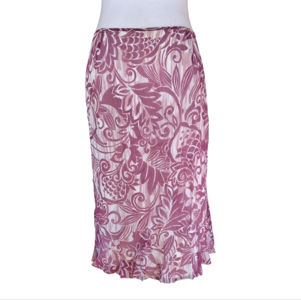 Pendleton Mauve & White Botanical Print Silk Midi Skirt Lined Size 16